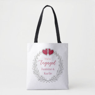 Bolsa Tote coroa floral preta coração vermelho estamos noivos