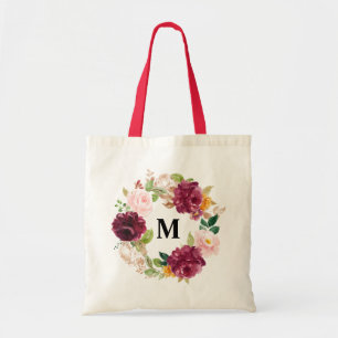 Bolsa Tote Coroa Monograma de Flor de Água Burgundy Boho