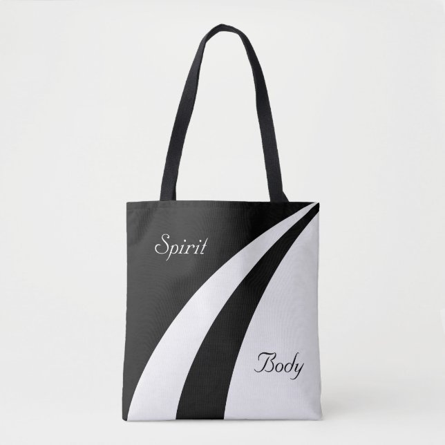 Bolsa Tote Corpo e espírito em ondas Abstrato preto e branco (Frente)
