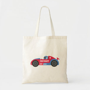 Bolsa Tote Corredor em carro de corrida vermelho azul e branc