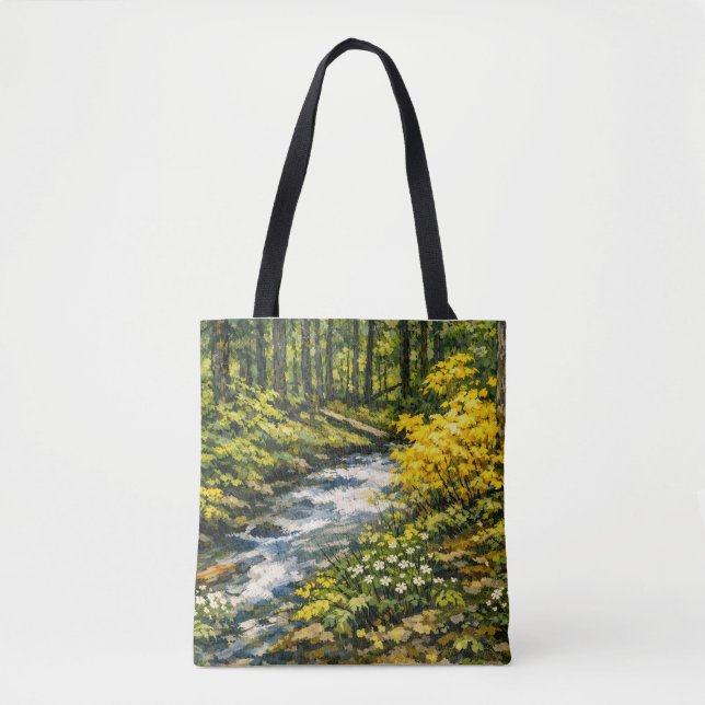 Bolsa Tote Córrego Florestal com Flores Silvestres Amarelas (Frente)