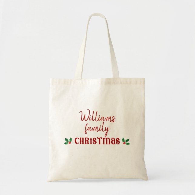 Bolsa Tote Correspondência Holly de Natal da família (Frente)