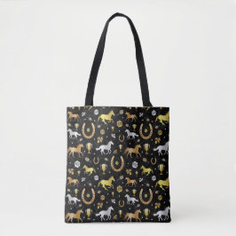 Bolsa Tote Corrida de Cavalo Derby Day Party Black Dourado