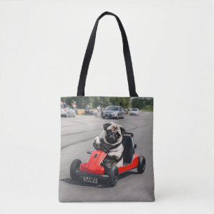 Bolsa Tote Corrida Pug go-kart