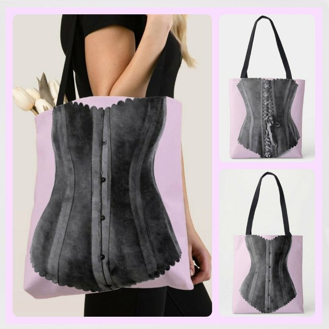 Bolsa Tote Corset de vinheta rosa e preta (Criador carregado)