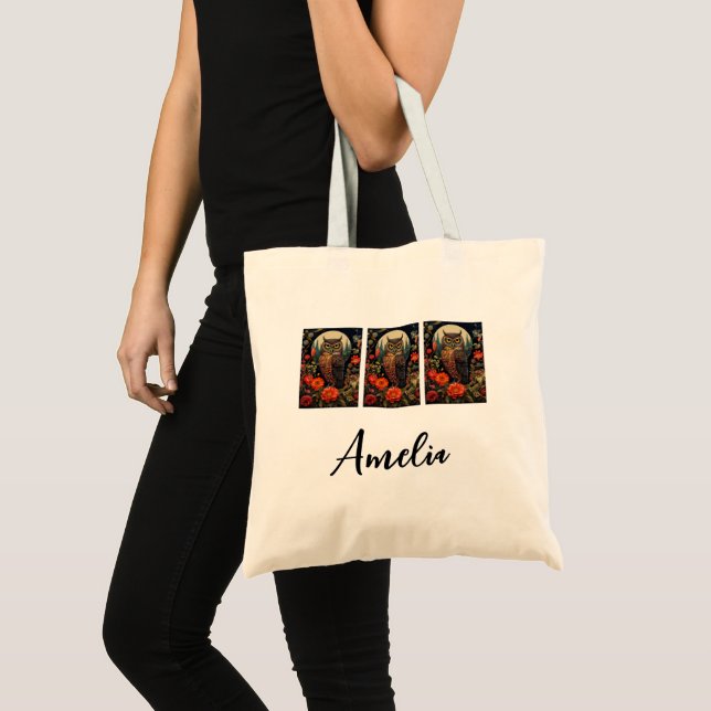 Bolsa Tote Coruja à Noite com Lua Cheia (Frente (produto))