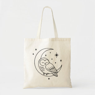 Bolsa Tote Coruja Adormecida na Linha da Lua Crescente Arte