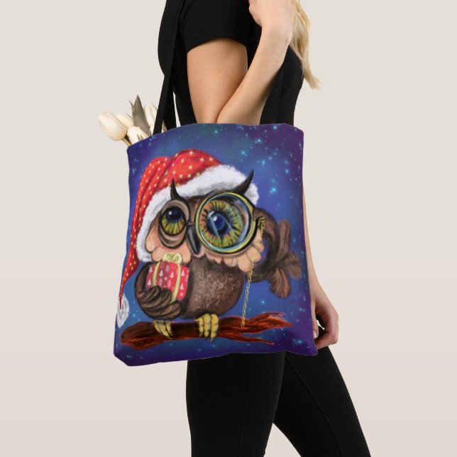 Bolsa Tote Coruja-Bebê Bonita com Chapéu e Presente de Natal  (Close Up)