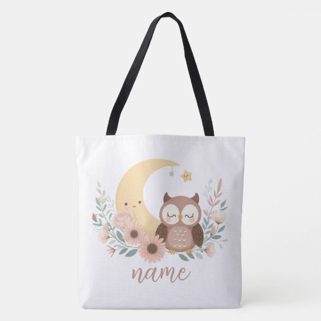 Bolsa Tote Coruja-bebê bonita com lua (Frente)