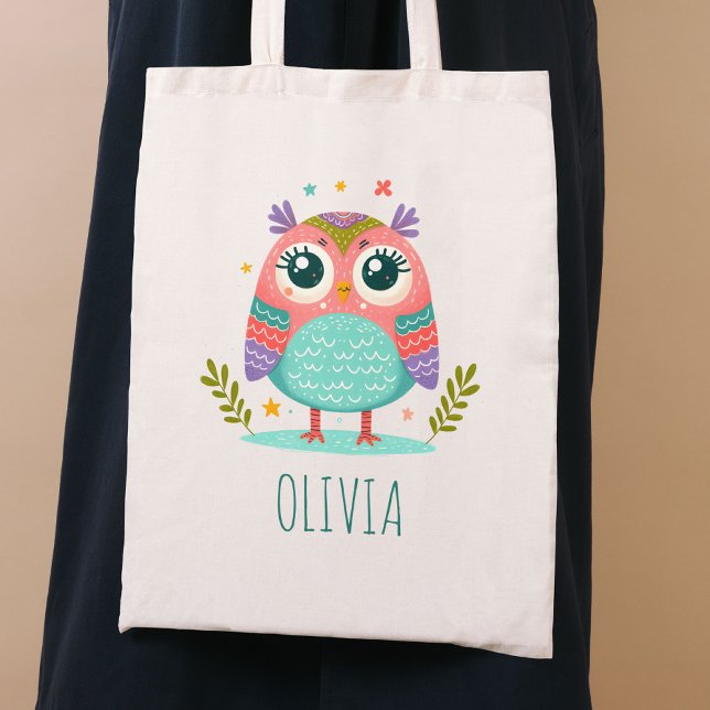 Bolsa Tote Coruja bebê caprichosa colorida fofa (Criador carregado)