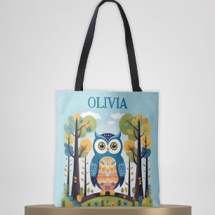 Bolsa Tote Coruja Branca Colorida em Woodland