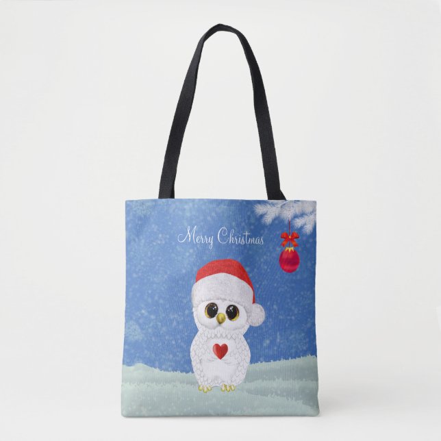 Bolsa Tote Coruja Branca de Natal (Frente)