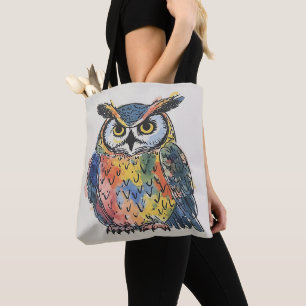 Bolsa Tote Coruja Colorida Aquarela