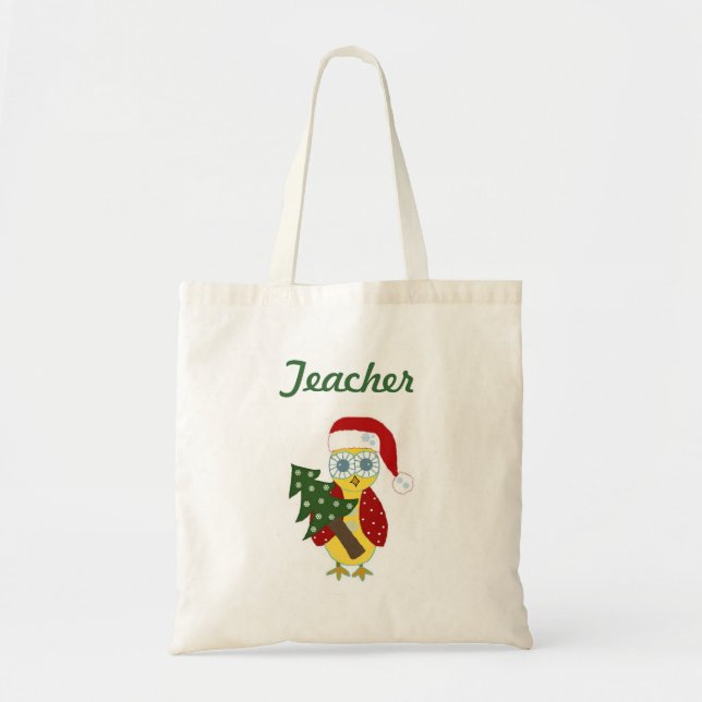 Bolsa Tote Coruja com uma Árvore de Natal - Professor (Frente)