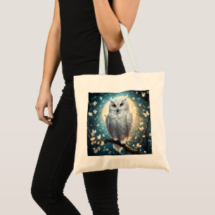 Bolsa Tote Coruja da Neve E Lua Com Brilho,
