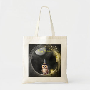 Bolsa Tote Coruja das Halloween na Janela Torre Redonda