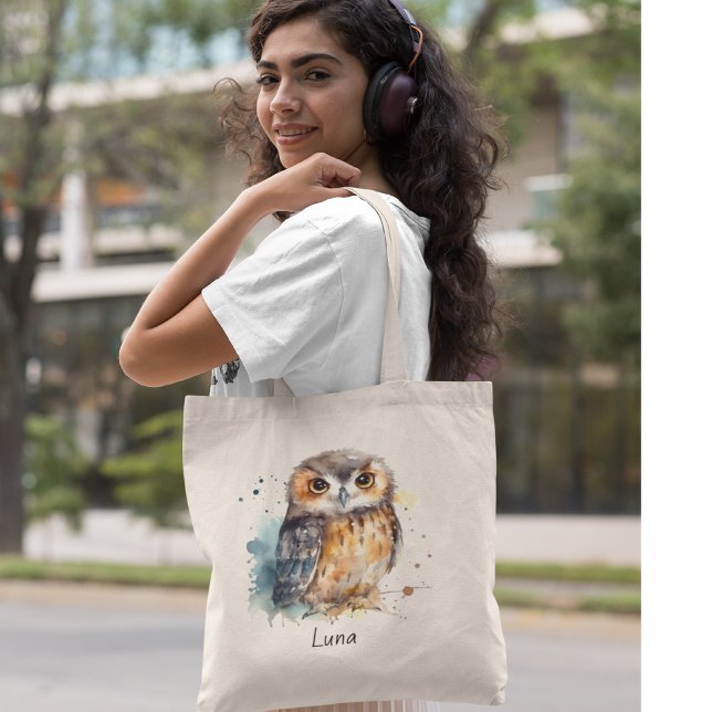 Bolsa Tote Coruja de Aquarela Cuta, personalizada (Criador carregado)