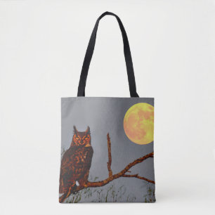 Bolsa Tote Coruja-de-chifres Lua Cheia