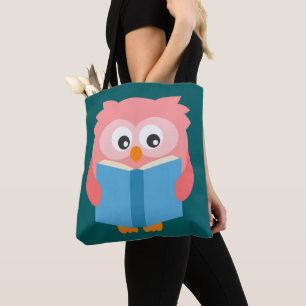 Bolsa Tote Coruja de leitura rosa e fofa
