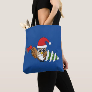 Bolsa Tote Coruja de Natal com Ax e Árvore de Pinheiro de Nev