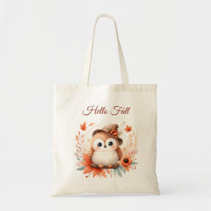 Bolsa Tote Coruja de outono giro sentado em uma filial