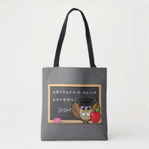 Bolsa Tote Coruja de Professores Bonita com Cartoon Apple