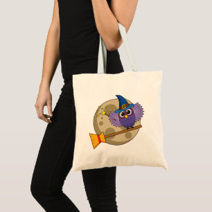 Bolsa Tote Coruja do Cartoon voando na vassoura