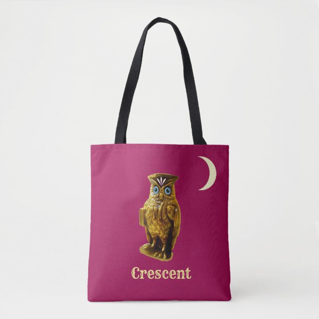 Bolsa Tote Coruja Dourada & Lua Crescente (Frente)