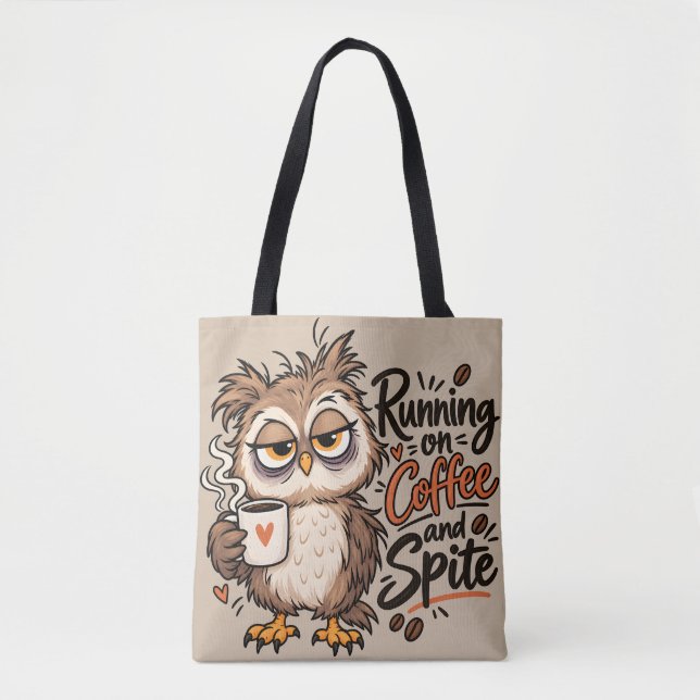 Bolsa Tote Coruja Engraçada que Funciona à Café e Rancor (Frente)