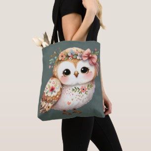Bolsa Tote Coruja Floral Fofa com Laço