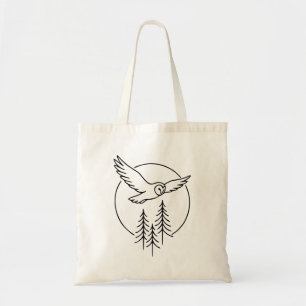 Bolsa Tote Coruja Minimalista Voando Sobre Pinheiros – Arte e