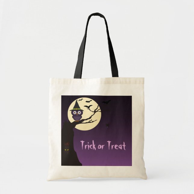 Bolsa Tote Coruja no galho das árvores Halloween Bag (Frente)