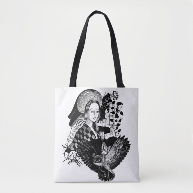 Bolsa Tote Coruja Noturna Gótica e mulher (Frente)