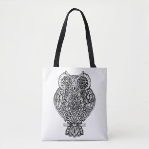 Bolsa Tote Coruja ornamentado tirada mão inspirada 2