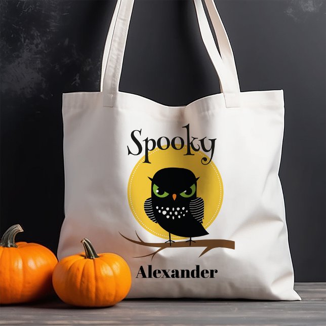 Bolsa Tote Coruja Preta Assustadora Halloween Personalizado (Criador carregado)