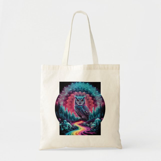 Bolsa Tote Coruja Psicodélica Mandala - Arte Florestal Trippy (Frente)
