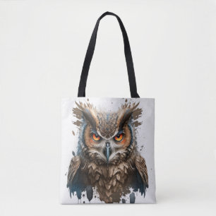 Bolsa Tote Coruja Retrato Animal Pintura Vida Selvagem ao Ar 