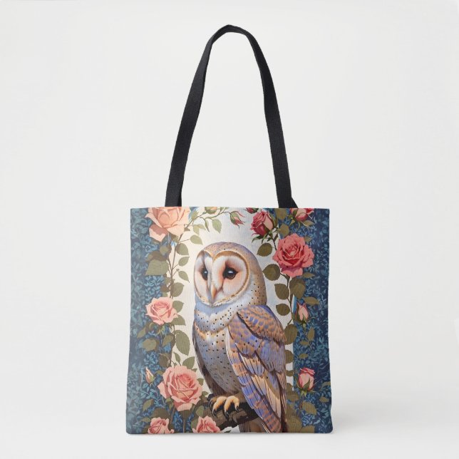 Bolsa Tote Coruja Rosa Flores Floral (Frente)