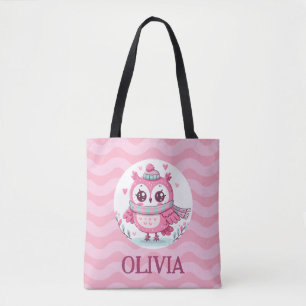 Bolsa Tote Coruja Rosa Pequena e Fofa com Cachecol