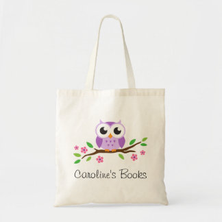 Bolsa Tote Coruja roxa bonito na biblioteca personalizada