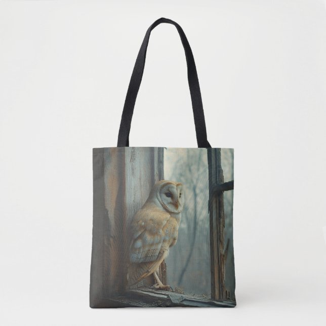 Bolsa Tote Coruja Rústica Na Arte Da Janela (Frente)