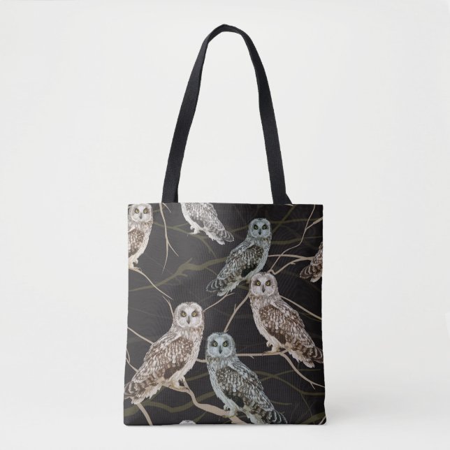 Bolsa Tote coruja sentada num galho (Frente)