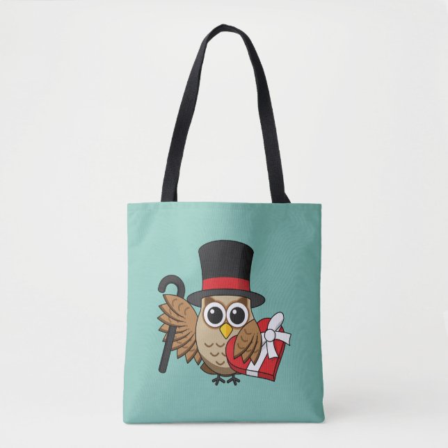 Bolsa Tote Coruja sofisticada com caixa de chocolate cardíaco (Frente)