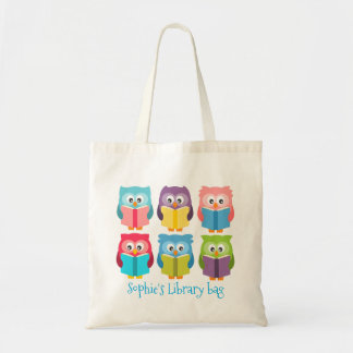 Bolsa Tote Corujas coloridas lendo biblioteca infantil Tote B