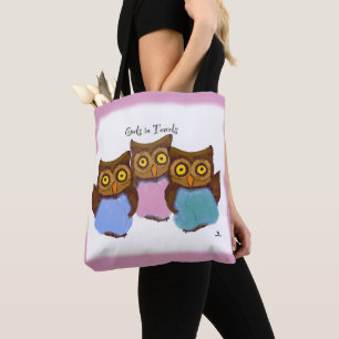 Bolsa Tote Corujas em Toalhas Lindas Aves de Desenho Animado