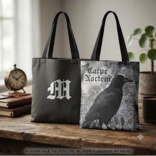 Bolsa Tote Corvo Carpe Noctem Gótico Monocromático