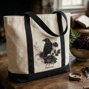Bolsa Tote Corvo da Dark Academia e Rosas Pretas