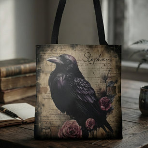 Bolsa Tote Corvo de ônix gótico vintage temperamental