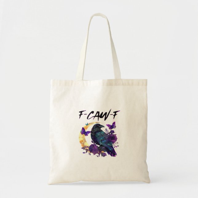 Bolsa Tote Corvo F Caw F Pássaro Engraçado Lua Design Gótico (Frente)