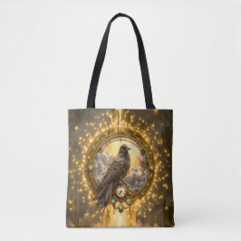 Bolsa Tote Corvo Guardião do Tempo – Relógio Gótico 